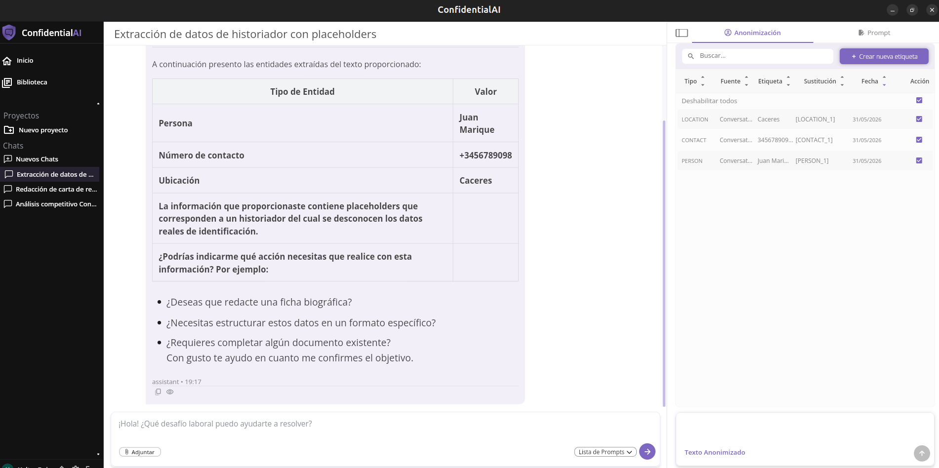 Respuesta con datos restaurados